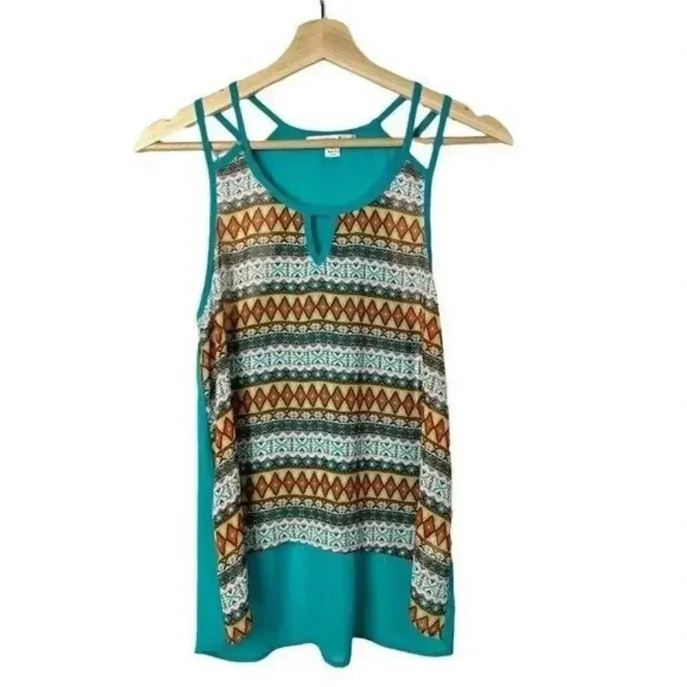Papaya Y2K Blue & Yellow Printed Sheer Tank Top S